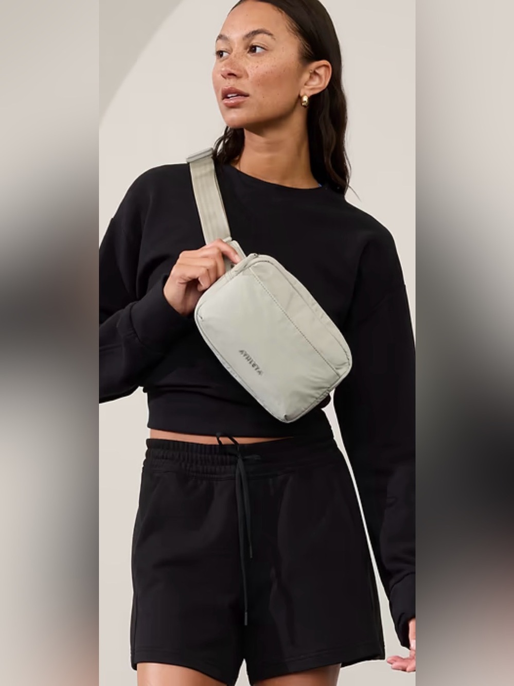 Athleta All About Large Crossbody Belt Bag Purse Oyster Grey